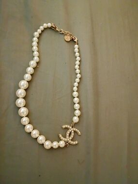 Chanel  Pearl Necklace with Gold CC Logo